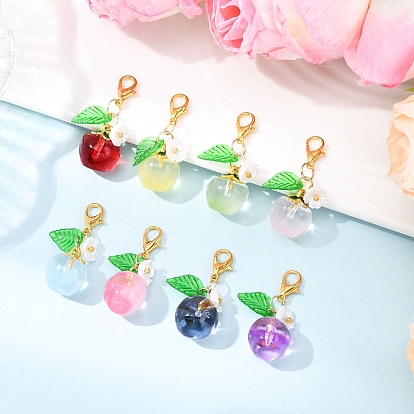 8 шт. подвесные украшения в виде яблок из прозрачного стекла, с подвеской в виде цветка из смолы и застежками-карабинами