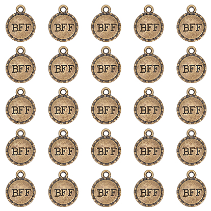 Tibetan Style Alloy Charms, Cadmium Free & Lead Free, Flat Round with Word BFF
