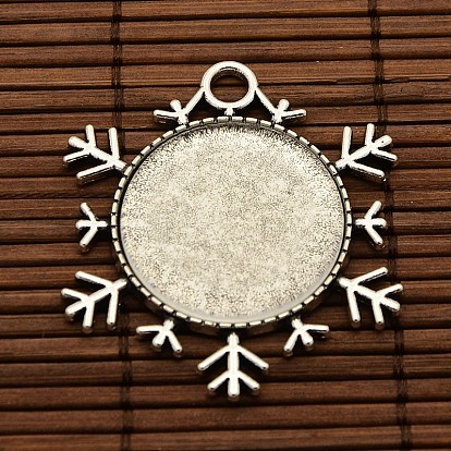 25x4mm Dome Transparent Glass Cabochons and Christmas Ornaments Alloy Snowflake Pendant Cabochon Settings DIY, Pendant: 43x38x2mm, Tray: 25mm, Hole: 4mm