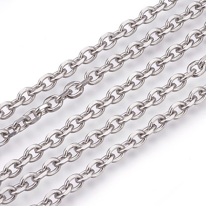 201 Stainless Steel Cable Chains, Diamond Cut Chains, Unwelded, Faceted, Oval
