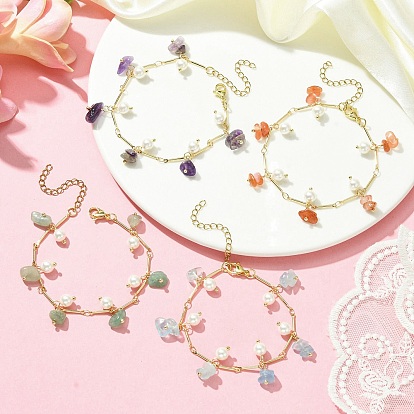 4 шт. 4 стиль, набор браслетов с подвесками из натуральных смешанных драгоценных камней и ракушек с жемчугом для женщин