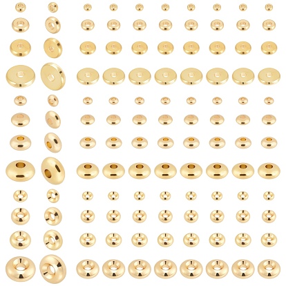 120Pcs 12 Style Brass Spacer Beads, Long-Lasting Plated, Disc & Flat Round