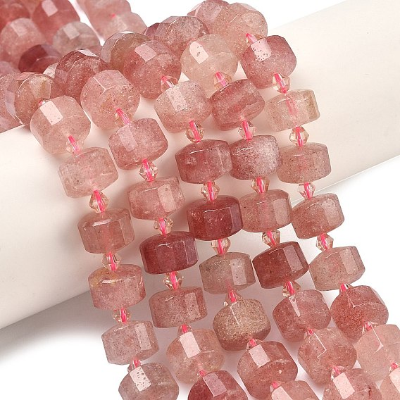 Природного кварца клубники нитей бисера, граненые, диск, Heishi бусы, с бисером