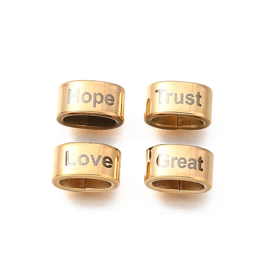 304 из нержавеющей стали крупные бусины отверстие, прямоугольник со словом, ионное покрытие (ip), долговечный