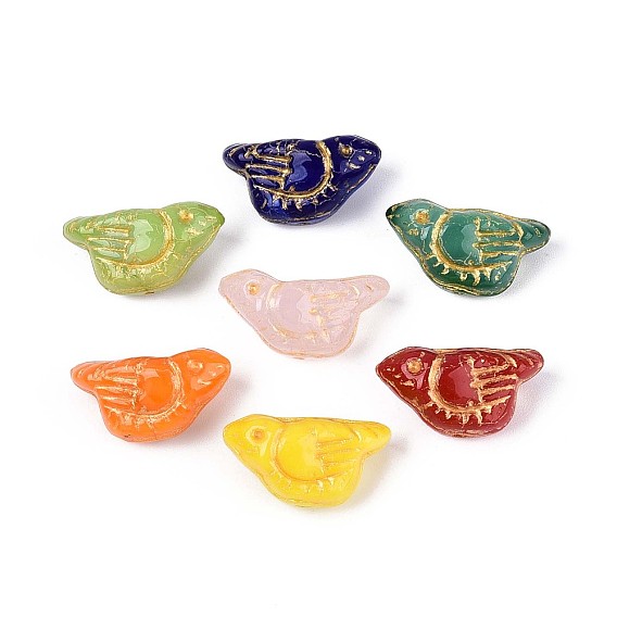 Стеклянные бусины, соловей, золотой металл обвитыми