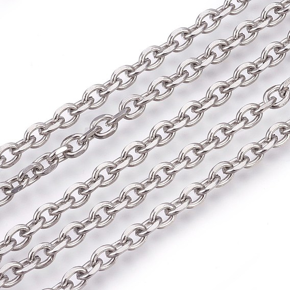 201 Stainless Steel Cable Chains, Diamond Cut Chains, Unwelded, Faceted, Oval