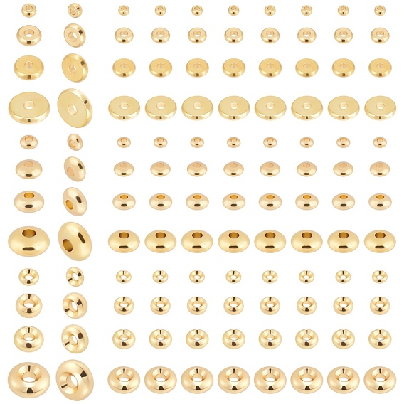 120Pcs 12 Style Brass Spacer Beads, Long-Lasting Plated, Disc & Flat Round
