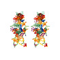 Colorful Resin Beaded Leaf and Flower Tassel Earrings with 925 Silver Hooks