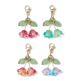 4Pcs 4 Styles Flower Glass & Acrylic Pendant Decorations, Lobster Claw Clasps Charms, for Bag Key Ornaments