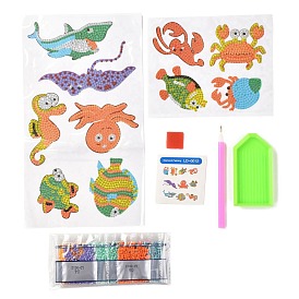 DIY Ocean Theme Diamond Painting Stickers Kits For Kids, with Diamond Painting Stickers, Rhinestones, Diamond Sticky Pen, Tray Plate and Glue Clay