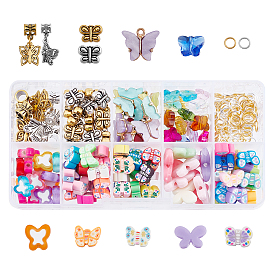 CHGCRAFT DIY Jewelry Making Kit, Including Handmade Polymer Clay & Glass & Polystyrene Plastic Beads, Alloy European Dangle Charms, Alloy Acrylic Pendants, Iron Open Jump Rings