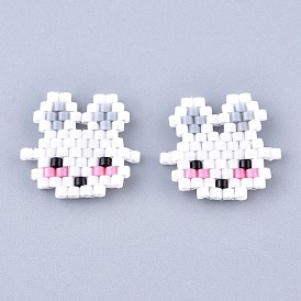 Handmade Seed Beads Links Connectors, with Elastic Thread, Loom Pattern, Rabbit