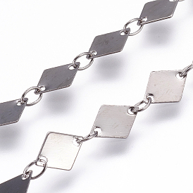 Rack Plating Brass Rhombus Link Chains, Unwelded, with Spool