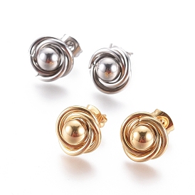 304 Stainless Steel Stud Earrings, Hypoallergenic Earrings, with Ear Nuts, Flower