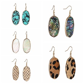 Chic Leopard Print Velvet Shell Earrings with Oval Abalone and Paper Bead Accents