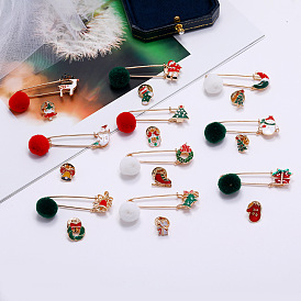 Fashion Christmas Brooch Set - Oil Drop Tree, Snowman, Reindeer & Clip Pins for Women