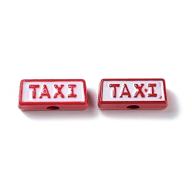 Spray Painted Alloy Bead, with Enamel, Rectangle with Word Taxi