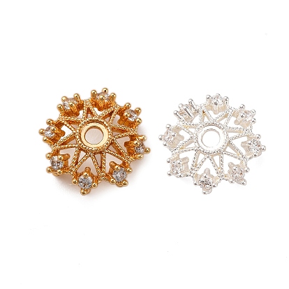 Колпачки для бусин из прозрачного кубического циркония из латуни, без кадмия, без никеля и без свинца, цветок