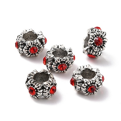 Сплавочные европейские бусины, с кристально горный хрусталь, бусины с большим отверстием, цветок