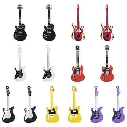 14pcs 7 styles pendentifs acryliques imprimés opaques, charmes de guitare