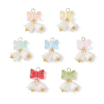 Прозрачный лак окрашенные стеклянные подвески, бантом с цветком, с 304 петлей из нержавеющей стали и имитацией жемчуга из АБС-пластика