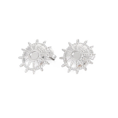304 Stainless Steel Stud Earring Findings, Earring Setting for Enamel, with Ear Nuts and Loops, Helm