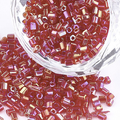 Grade A Glass Seed Beads, Hexagon(Two Cut), Transparent Colours Rainbow