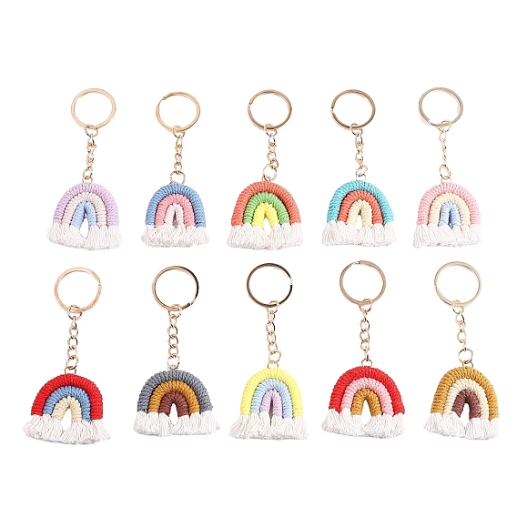 Cotton Rainbow Tassel Keychain, Metal Key Ring Chain
