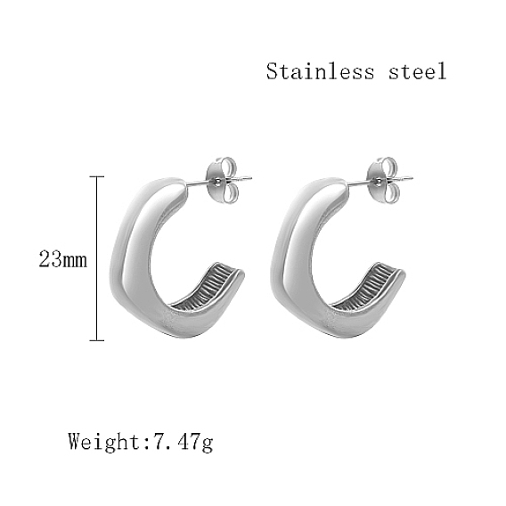 304 Stainless Steel Stud Earrings for Women, Half Hoop Earring