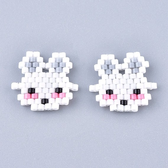 Handmade Seed Beads Links Connectors, with Elastic Thread, Loom Pattern, Rabbit