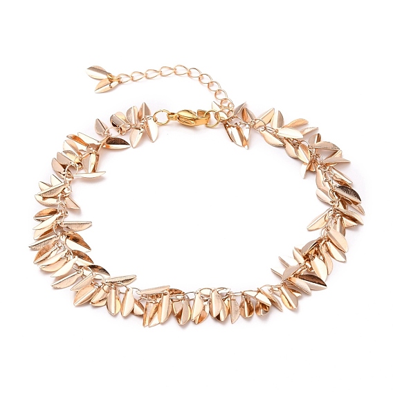 Brass Leaf Charm Anklets, with 304 Stainless Steel Lobster Claw Clasps