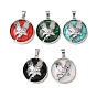 Synthetic Gemstone Pendants, Alloy Flat Round Bezeled Eagle Charms, Platinum