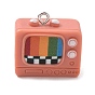 Printed Opaque Resin Pendants, Television Charms, with Platinum Iron Loop