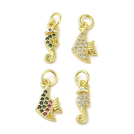 Real 18K Gold Plated Brass Pave Cubic Zirconia Pendants, with Jump Rings