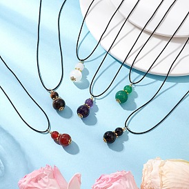 Natural Gemstone Gourd Pendant Necklaces, Polyester Cord Necklaces for Women, with Alloy & Brass & Iron Findings, Golden