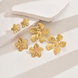 Metallic Texture Stainless Steel Flower Luxury Stud Earrings