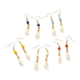 Teardrop Glass Pearl Beads Dangle Earrings with Glass Beads, Brass Jewelry for Women