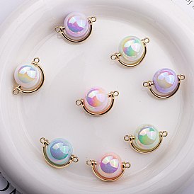Pearlized Acrylic Connector Charms, Globe Links with Golden Plated Alloy Findings