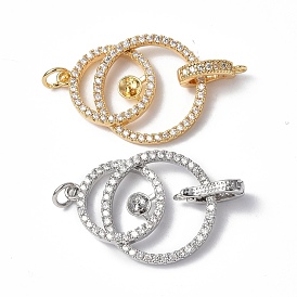 Brass Micro Pave Clear Cubic Zirconia Fold Over Clasps, with Jump Ring, for Half Drilled Bead, Ring
