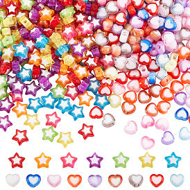 400Pcs 2 Style Transparent Heart and Star Acrylic Beads, Bead in Bead