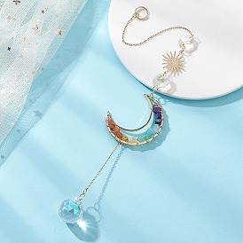 Чакра, натуральные драгоценные камни и подвесные ловцы солнца в форме луны из латуни, стеклянная круглая кисточка для украшения сада и дома