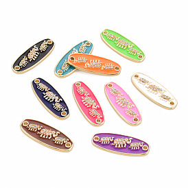 Brass Micro Pave Clear Cubic Zirconia Link Connectors, with Enamel, Cadmium Free & Nickel Free & Lead Free, Oval with Elephant, Golden