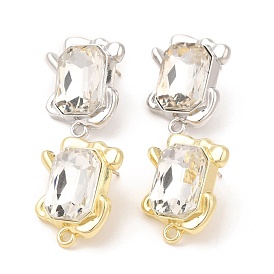 Alloy Stud Earring Finding, with Imitation Quartz Crystal, 925 Sterling Silver and Loop, Rectangle