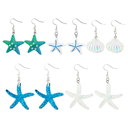 5 пары 304 серьги-подвески из нержавеющей стали, смолой подвесками, морская звезда и морская звезда