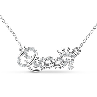 TINYSAND 925 Sterling Silver Cubic Zirconia  inch Queen inch  Pendant Necklace, 16 inch