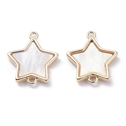Natural Shell Connector Charms, Star Links with Rack Plating Brass Findings, Long-Lasting Plated