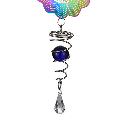 201 Stainless Steel 3D Wind Spinners, with Glass Pendant and Acrylic Bead, for Outside Yard and Garden Decoration