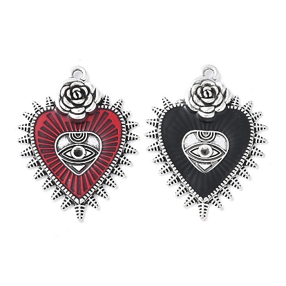 Подвески из эмали и сплава, стойки покрытие, без кадмия, без никеля и без свинца, подвеска в виде сердца с розой и глазом
