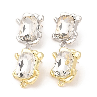Alloy Stud Earring Finding, with Imitation Quartz Crystal, 925 Sterling Silver and Loop, Rectangle