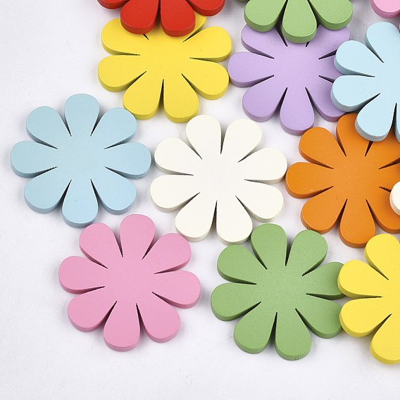 Painted Natural Wooden Cabochons, Flower